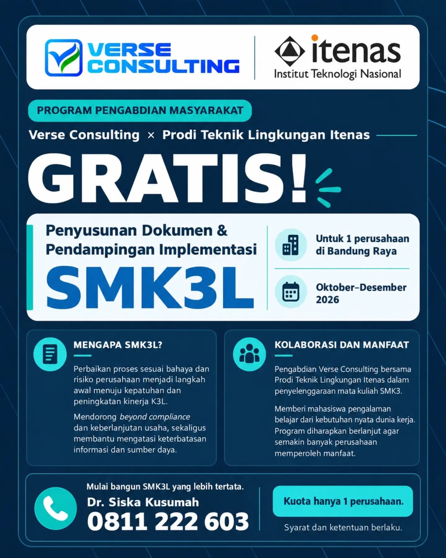 GRATIS! Kesempatan bagi 1 Perusahaan di Bandung Raya untuk Membangun SMK3L